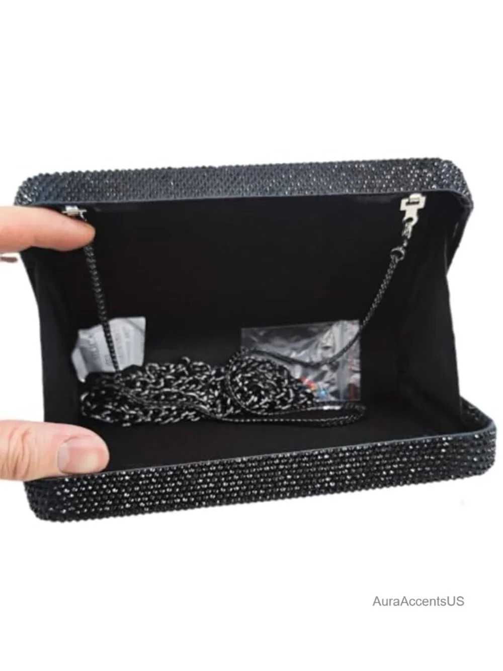 Crystal Rhinestone Cassette Tape Clutch Evening Bag with Chain Straps